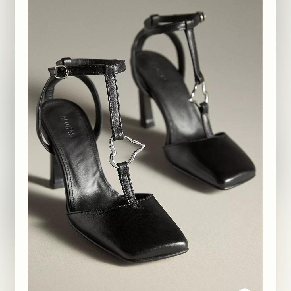 Alohas Anthropologie Valentin Pumps T Strap Leather Heels Heart Coquette 39